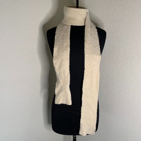 None Accessories - No Brand Soft Fuzzy Cream Skinny Scarf W/ Metallic Gold Specks Throughout (1176)